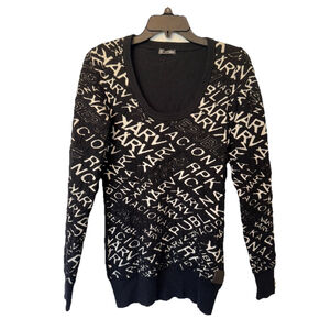 KARV by Republica Women's Black & White Allover Logo Knit Sweater S A7